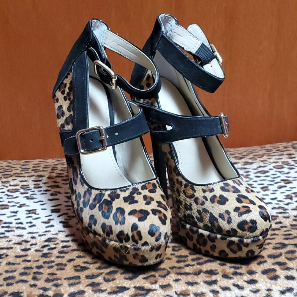 Leopard and black stilleto heels